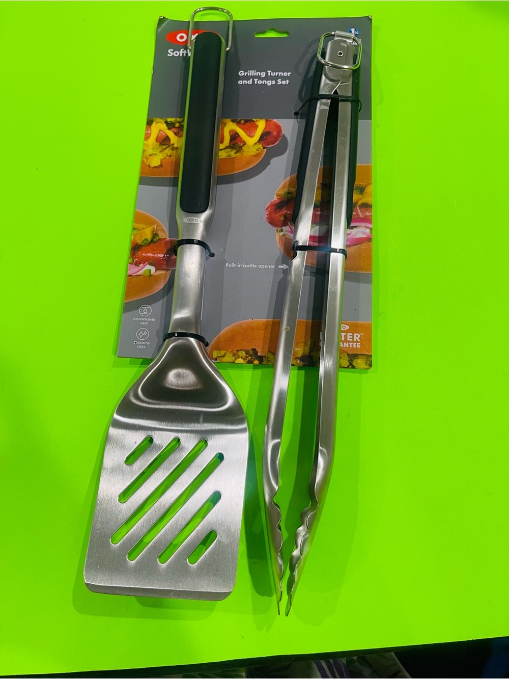 OXO Stainless Steel Turner and Tongs Set with Black Handles